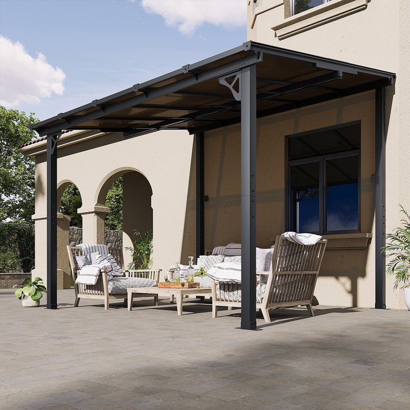 12 pi. L 10 pi. Pergola en métal avec auvent, H 90,55 po x l 94,49 po x P 72,44 po
