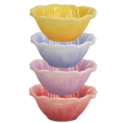 Hummingbirds Set of 4 3-D Floral Ice Cream Bowls 4 asst