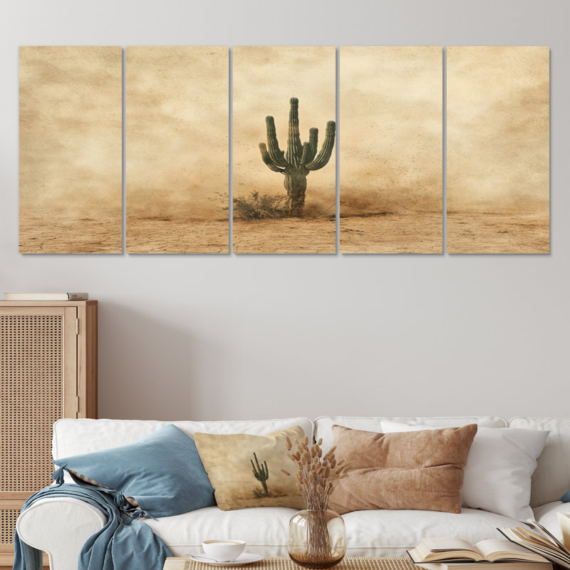 Cactus tempête de sable III - décoration murale cactus floral - art mural traditionnel, H 28 po x l 60 po