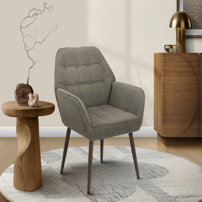 Chaise d'appoint, h 29 po, rembourré, salon, tissu brun clair, pieds en métal noyer, contemporain, moderne