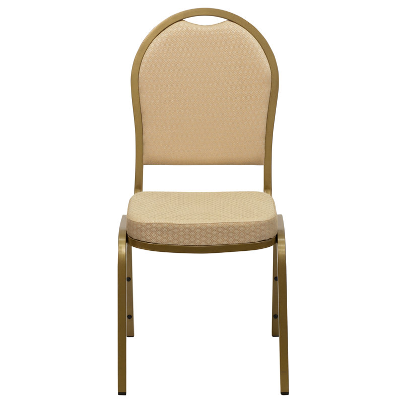 Elegant Beige Patterned Fabric & Gold Frame Stacking Banquet Chair