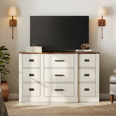 Laziza 52.5" Wide Modern Farmhouse Wooden Dresser With 9 Drawers For Kids