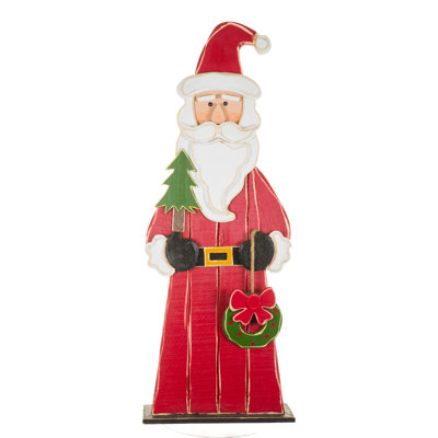Red Wooden Santa Display with Wreath