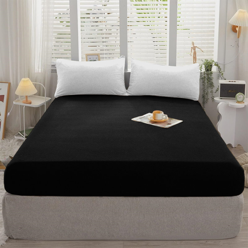 Cotton Blend 30cm Deep Pocket Jersey Fitted Sheet, Black, Kingsize (5')
