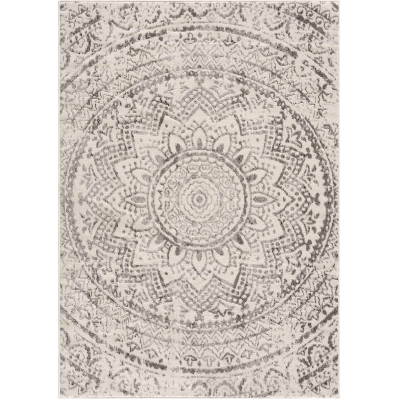 Tapis beige rectangulaire en polypropylène tissé à la machine Moani, Rectangle 6 pi 7 po x 9 pi