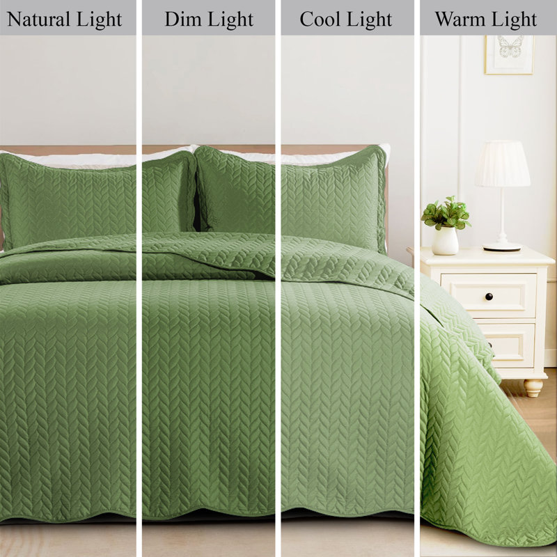 Embossed Microfiber Bedspread Set – All Seasoned Modern and Lightweight Bedding Set with Shams, Olive Green