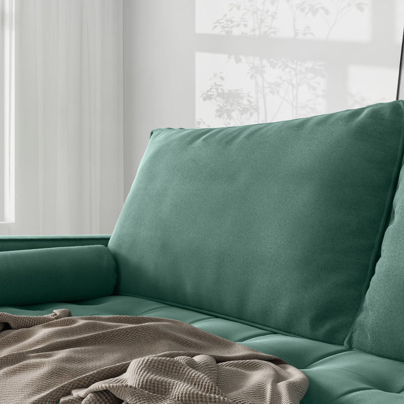 Drus 58" Square Arm Sofa Loveseat, Aqua Turquoise Velvet