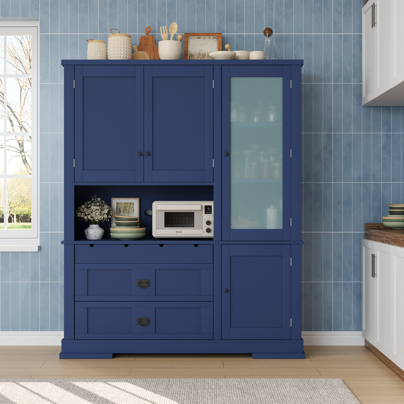 Grande armoire de cuisine avec huche, tiroirs et tablettes réglables Nelson, Bleu