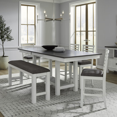 Luz 6 Piece Gathering Trestle Table Set w/ Upholstered Chairs & Bench