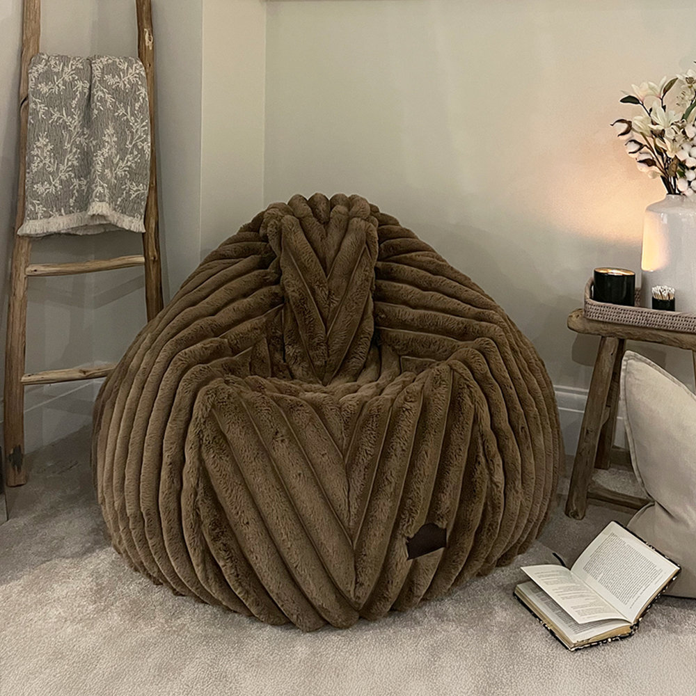 rucomfy Beanbags Ribbed Fur Beanbag for Adults - Soft & Luxurious Bean Bag Chair, Perfect for Living Spaces - Filling Included - Premium Comfort, Styl