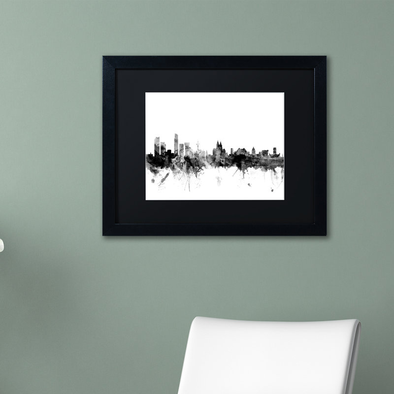 « liverpool kyline bw », impression encadrée, H 16 po x l 20 po x P 0,5 po, Noir