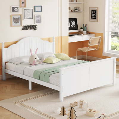 Full Size Bed For Kids, Wood Full Platform Bed With Headboard And Footboard, White