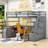 7 Drawers Wood Full Loft Bed With Shelves And Desk-691193295