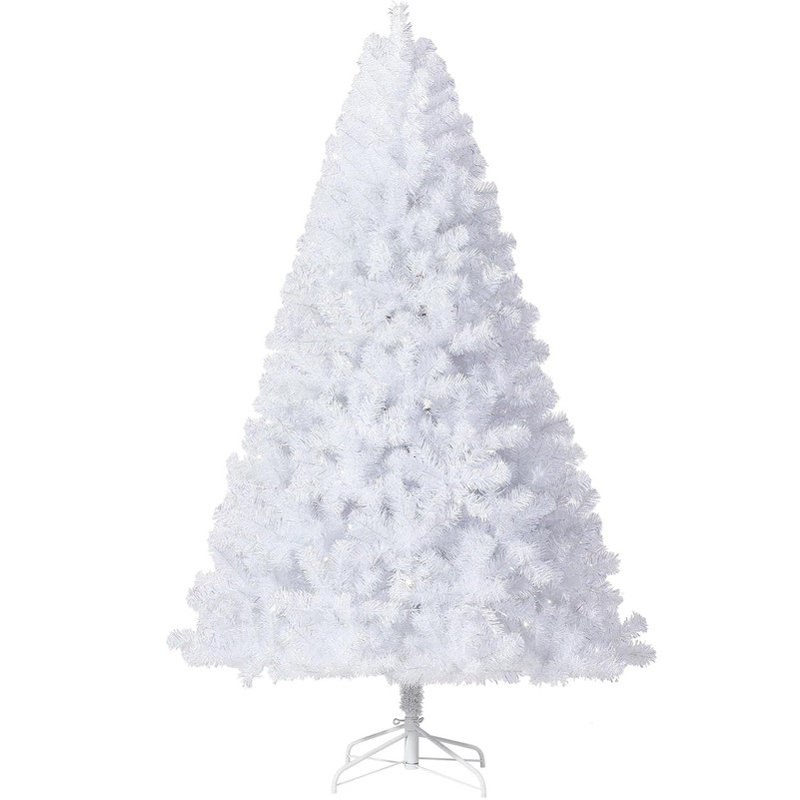 4.5ft Pre-Lit White Christmas Tree - Artificial Xmas Pine Tree, Holiday Party Decoration for Home Office, with 150 Warm White LED Lights, Foldable Base, Easy Assembly