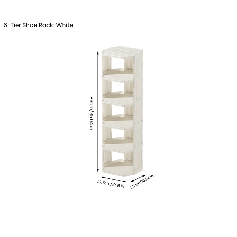 Small Shoe Rack, 6 Tier Plastic Vertical Shoe Rack for Narrow Spaces, Efficient Shoe Storage for Closet, Entryway, and Small Spaces (White)