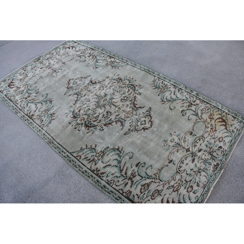 Tapis patchwork en laine vert 48 po x 87 po, tapis classique