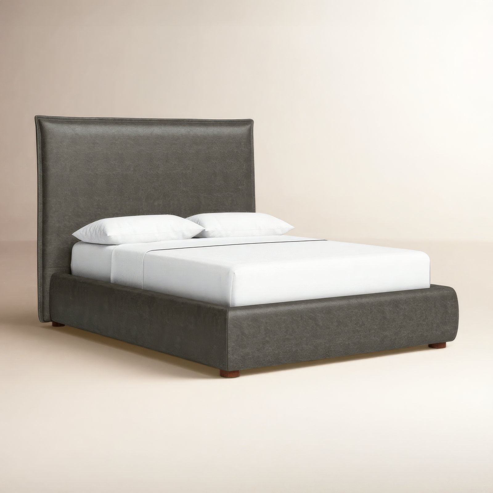 Timothy Upholstered Low Profile Platform Bed, King, Dark Grey Faux Leather, 54