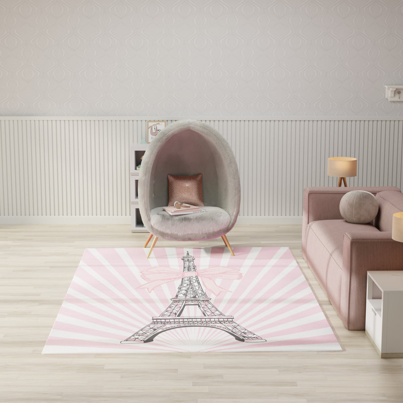 Arranjeet Machine Washable Pink Indoor Rug, Rectangle 6'6" x 9'2"