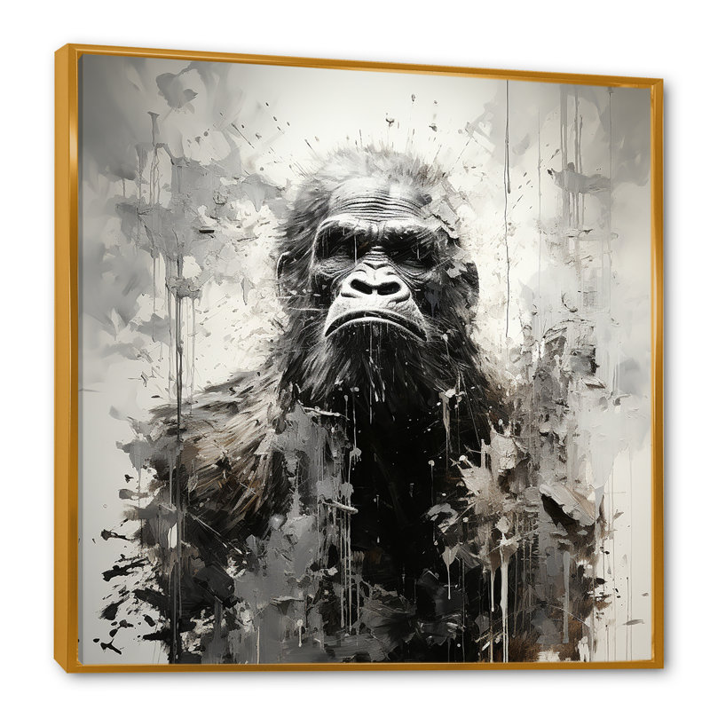 Minimalisme monochrome, portrait de gorille II - impressions sur toile Bigfoot, H 36 po x l 36 po x P 1,5 po
