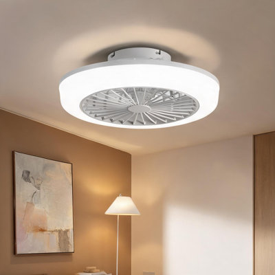 Ventilateur de plafond blanc 18 po avec télécommande, flux d'air saisonnier et moteur à courant continu, éclairage DEL