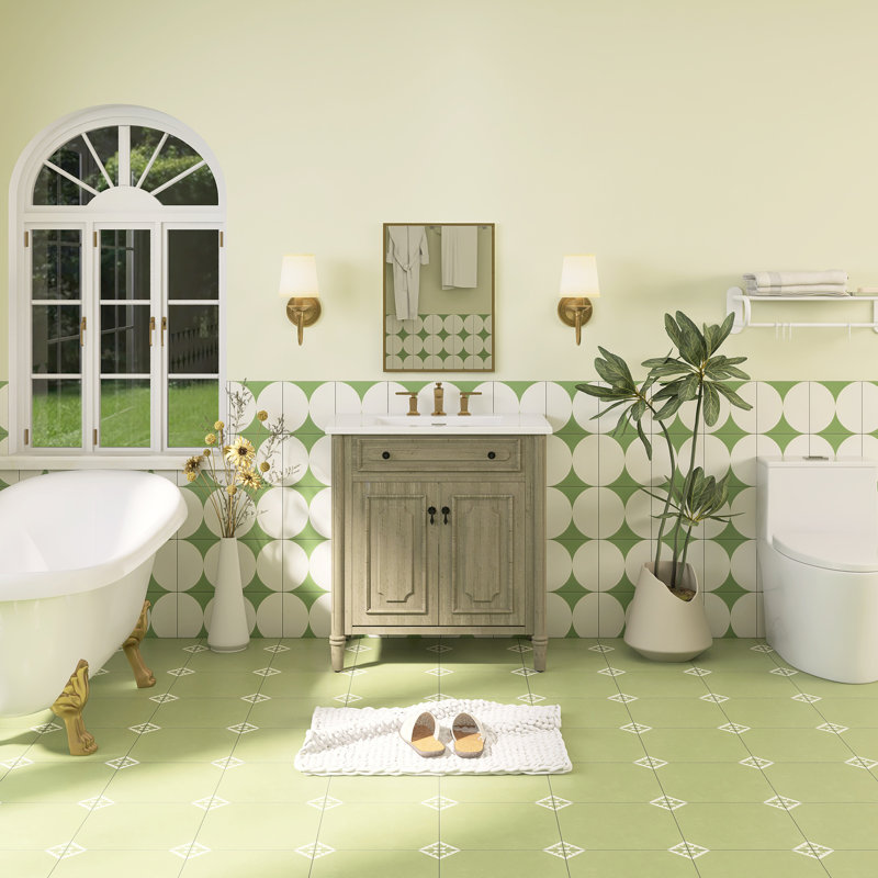Meuble-lavabo simple 31 po avec comptoir en céramique, Gris, Bronze Antique