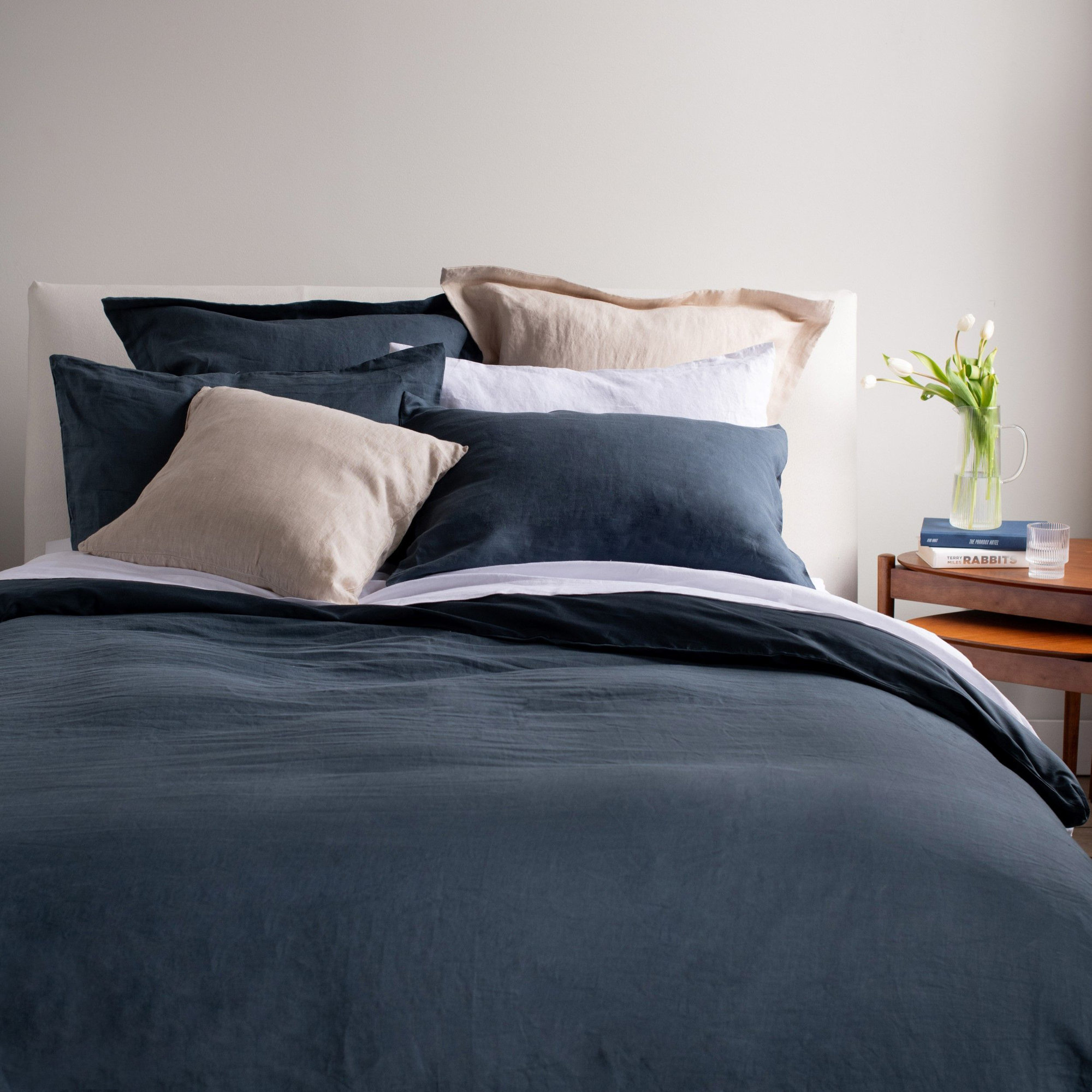 French Linen And Cotton Duvet Cover & Sham Set, Twin Duvet Cover + 1 Standard Pillow Sham, Baltic