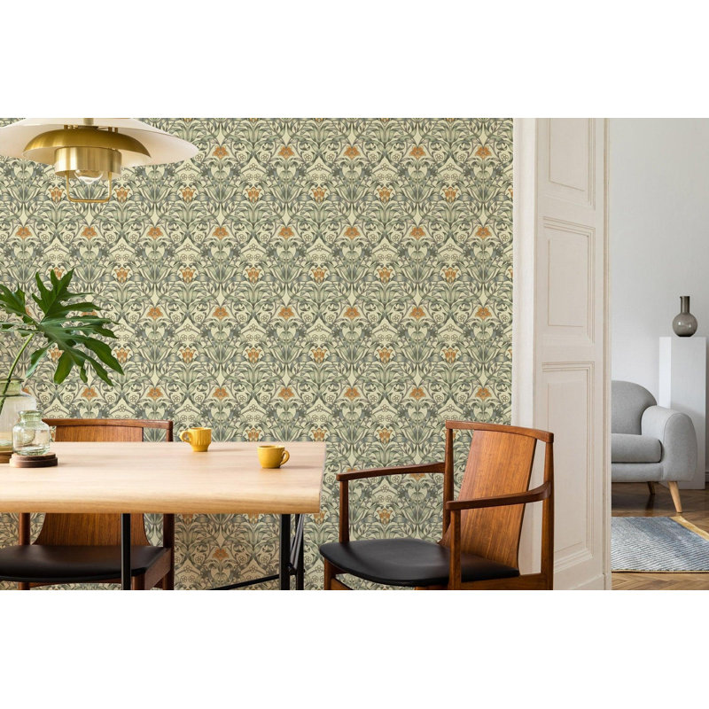 Ribbon Lily - Wallpaper, Traditional Taupe, Peel & Stick, Self-Adhesive