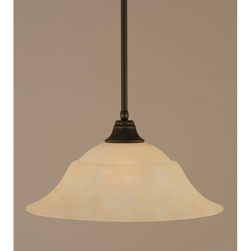 Luminaire suspendu suspendu avec tige en verre marbré, H 9,5 po x l 20 po, Ambre, Granit foncé