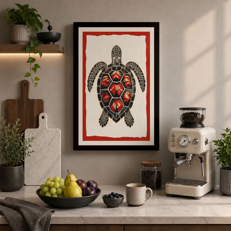 Ornamental Sea Turtle Coastal - Wrapped Canvas, 30x20 - 76.2 x 50.8 cm, Black Border