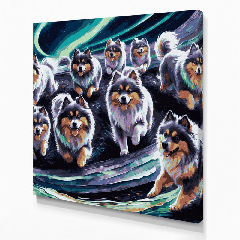 «Dogs Keeshond», art mural sur toile gris, H 32 po x l 32 po