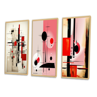 " Red And Blue Retro Illustration " 3 - Pieces on Canvas