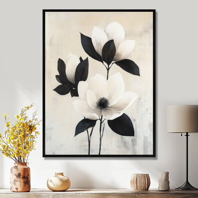 Ivory Magnolia Bloom - Floral Framed Canvas Wall Art Print