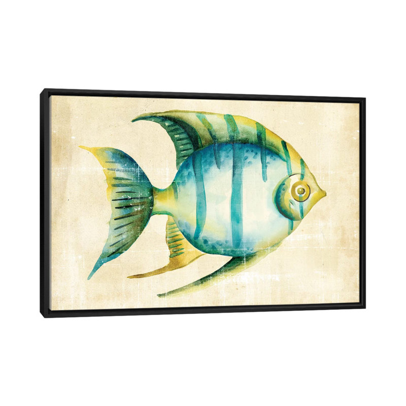 «Aquarium Fish I» par Chariklia Zarris, reproduction sur toile tendue, H 18 po x l 26 po x P 1,5 po, Toile avec cadre noir