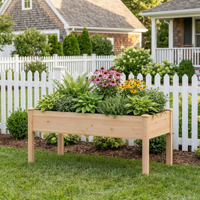 Heavy-Duty 300LBS Load Capacity Weather-Resistant Natural Solid Fir Wood Elevated Raised Garden Bed Planter Box With Sturdy Reinforced Support Legs Set Of 2