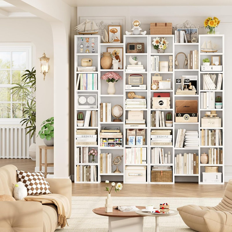 Bibliothèque blanche de 1 po avec tablettes réglables à 8 niveaux, tour de rangement pour CD / DVD, armoire de présentation, bibliothèque haute pour la maison ou le bureau