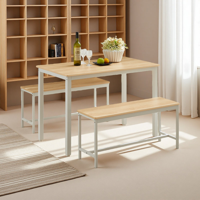 Ensemble de table de salle à manger, table de bar avec 2 bancs de salle à manger, comptoir de table de cuisine avec chaises, table de petit déjeuner industrielle pour la cuisine, salon