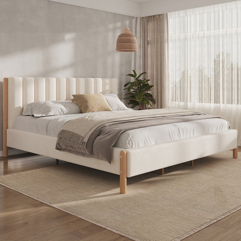 Boucle Thick Headboard Platform Bed, King