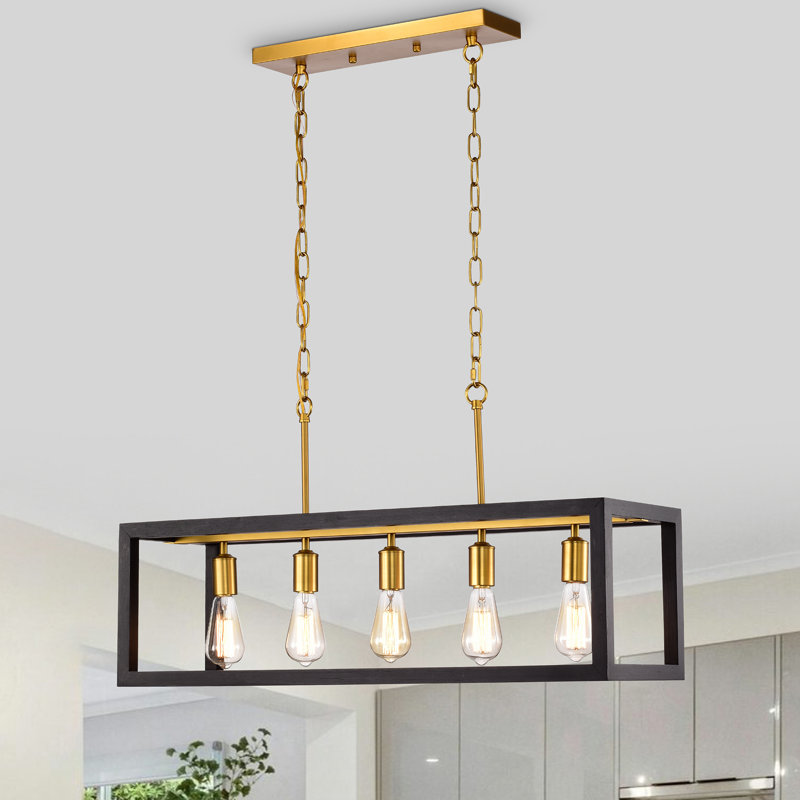 Lustre rectangulaire pour îlot de cuisine à 5 lumières Hawkinson