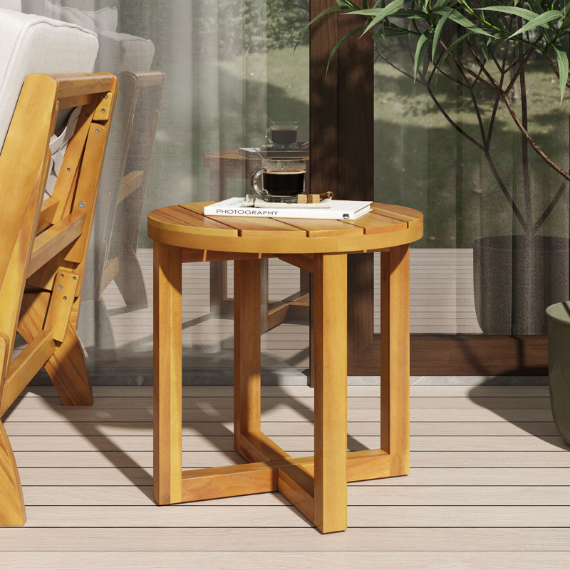 Table d'appoint en bois d'acacia durable de style rond rustique, parfaite pour un usage domestique