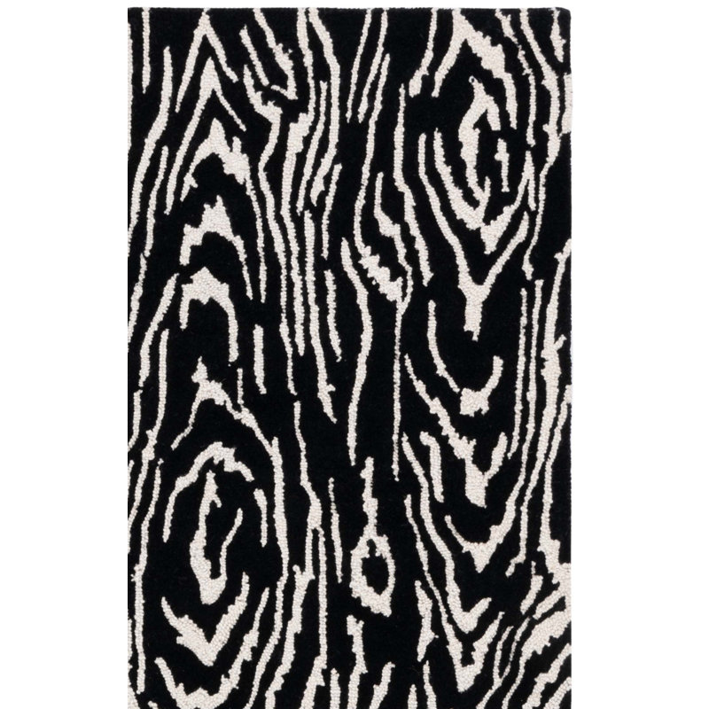 Tapis ivoire / noir en laine / coton touffeté à la main Jamell, Rectangle 8 pi x 10 pi