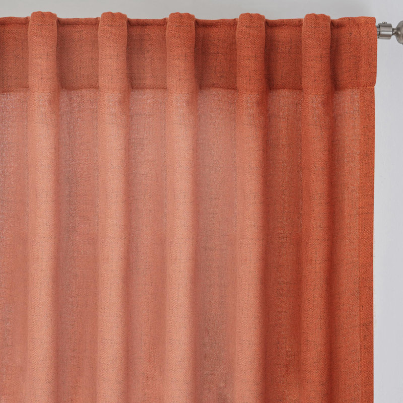 Janie Rod Pocket Semi-Sheer Curtain Panel Pair, 52" W x 96" L, Burnt Orange