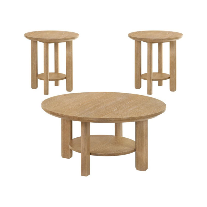 Ensemble de tables basses 3 pièces Baldwin, Chêne blanchi, 3 pièces: table basse, 2 tables de bout