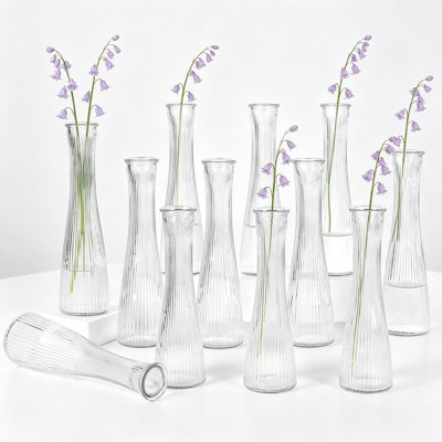 Clear Glass Bud Vases Bulk 12 Pack - Water Ripple Wedding Centerpiece Vases, Small Single Stem Flower Vases For Table Decor, Party Events, And Home Decor