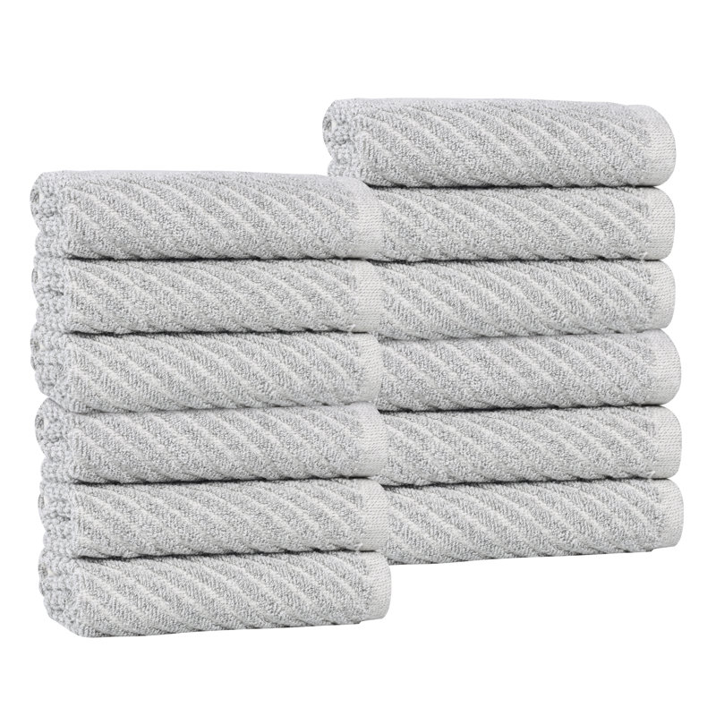 Amelia Viscose Cotton Blend Medium Weight Textured Diagonal Ribbed Face Towels Washcloths, Platinum