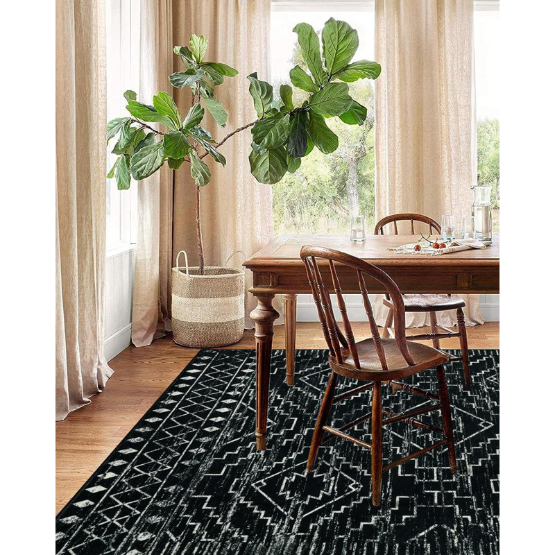 Tribal Geometric Washable Area Rug for Living Room & Bedroom, Non-Slip Moroccan Rug, Rectangle 5' x 7'