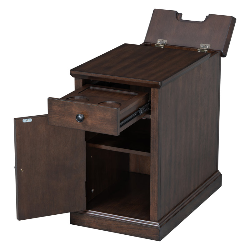 Table de bout à chargement avec ports USB, armoire de rangement et tiroir brun antique