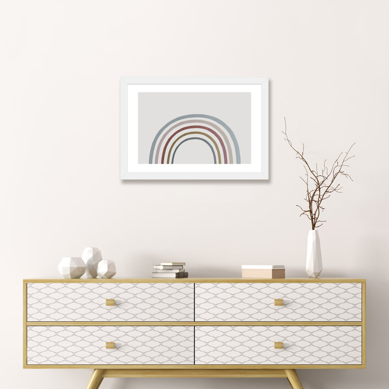 Décoration murale aquarelle arc-en-ciel pour enfants, H 16 po x l 24 po x P 1 po, Papier encadré blanc