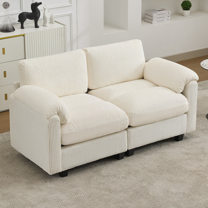 2-Seater Loveseat With Pillow Top Arms, Cloud Couch Deep Seat Corduroy Sofa, Beige