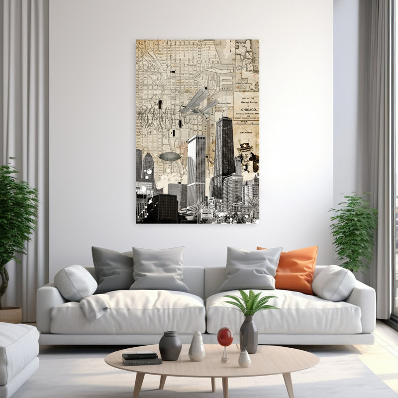 «Chicago Modern Retro Vintage Architecture City», art mural, H 60 po x l 40 po