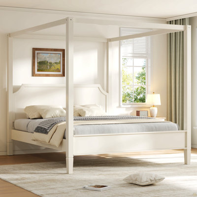 Queen Size Wooden Canopy Platform Bed with Headboard and Support Legs